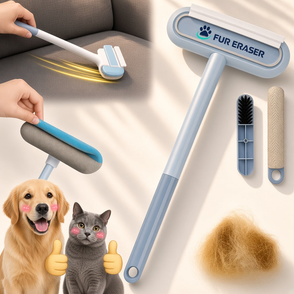 Upgraded Reusable Pet Hair Remover Brush - Universal, Compact and Lightweight Zero Waste Eco-Conscious Single Item with Extra-Long Handle, Flexible Bristles, Washable No Damage Undercoat Pickup for Dog/Cat Fur on Furniture, Car Seats