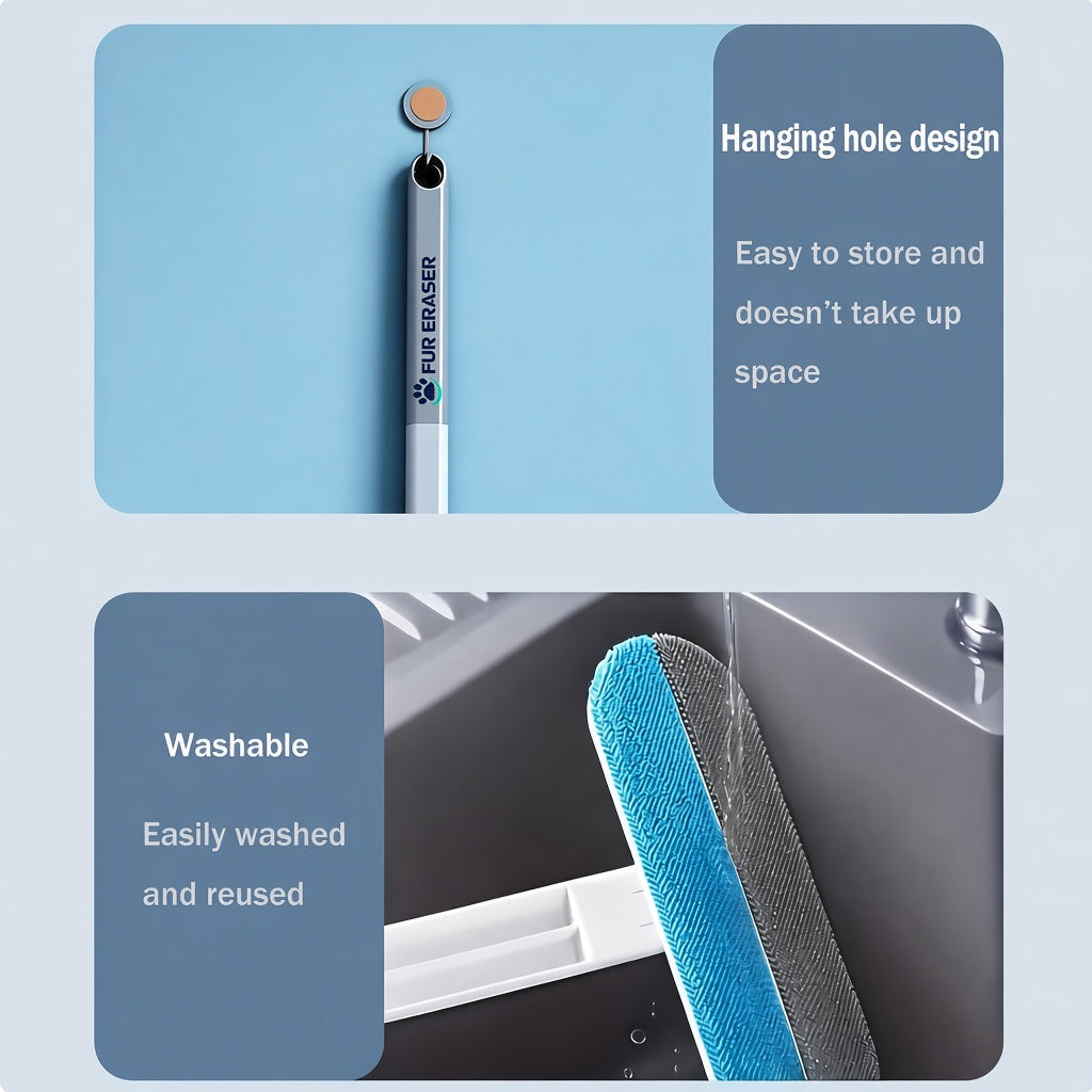 Upgraded Reusable Pet Hair Remover Brush - Universal, Compact and Lightweight Zero Waste Eco-Conscious Single Item with Extra-Long Handle, Flexible Bristles, Washable No Damage Undercoat Pickup for Dog/Cat Fur on Furniture, Car Seats