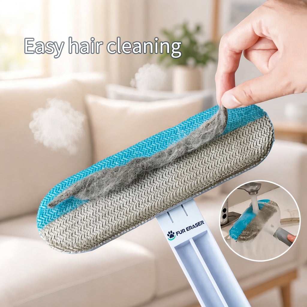 Upgraded Reusable Pet Hair Remover Brush - Universal, Compact and Lightweight Zero Waste Eco-Conscious Single Item with Extra-Long Handle, Flexible Bristles, Washable No Damage Undercoat Pickup for Dog/Cat Fur on Furniture, Car Seats