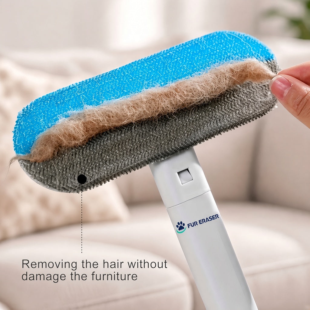 Upgraded Reusable Pet Hair Remover Brush - Universal, Compact and Lightweight Zero Waste Eco-Conscious Single Item with Extra-Long Handle, Flexible Bristles, Washable No Damage Undercoat Pickup for Dog/Cat Fur on Furniture, Car Seats