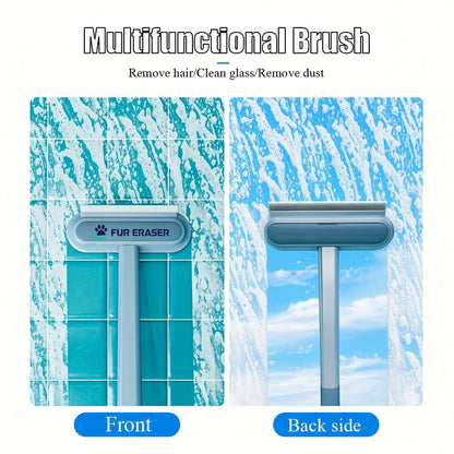 Upgraded Reusable Pet Hair Remover Brush - Universal, Compact and Lightweight Zero Waste Eco-Conscious Single Item with Extra-Long Handle, Flexible Bristles, Washable No Damage Undercoat Pickup for Dog/Cat Fur on Furniture, Car Seats
