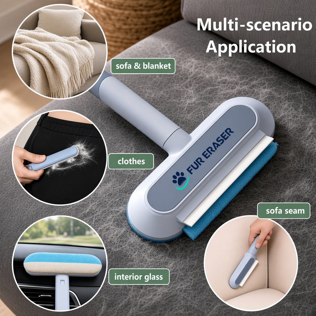 Upgraded Reusable Pet Hair Remover Brush - Universal, Compact and Lightweight Zero Waste Eco-Conscious Single Item with Extra-Long Handle, Flexible Bristles, Washable No Damage Undercoat Pickup for Dog/Cat Fur on Furniture, Car Seats