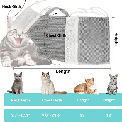 Cat Bath Mesh Bag, Portable Mesh Shower Bag, Cute Safe Adjustable Drawstring Design Travel Bathing Bag for Cats Grooming, Grooming Supplies，Nail Trimming, Injection， Bath Accessory, Pet Tools