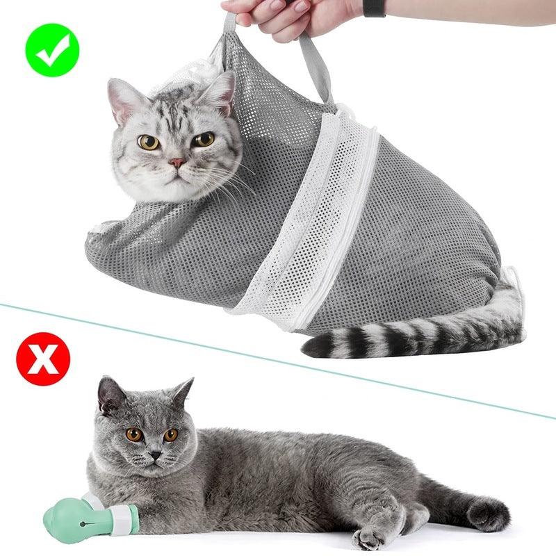 Cat Bath Mesh Bag, Portable Mesh Shower Bag, Cute Safe Adjustable Drawstring Design Travel Bathing Bag for Cats Grooming, Grooming Supplies，Nail Trimming, Injection， Bath Accessory, Pet Tools