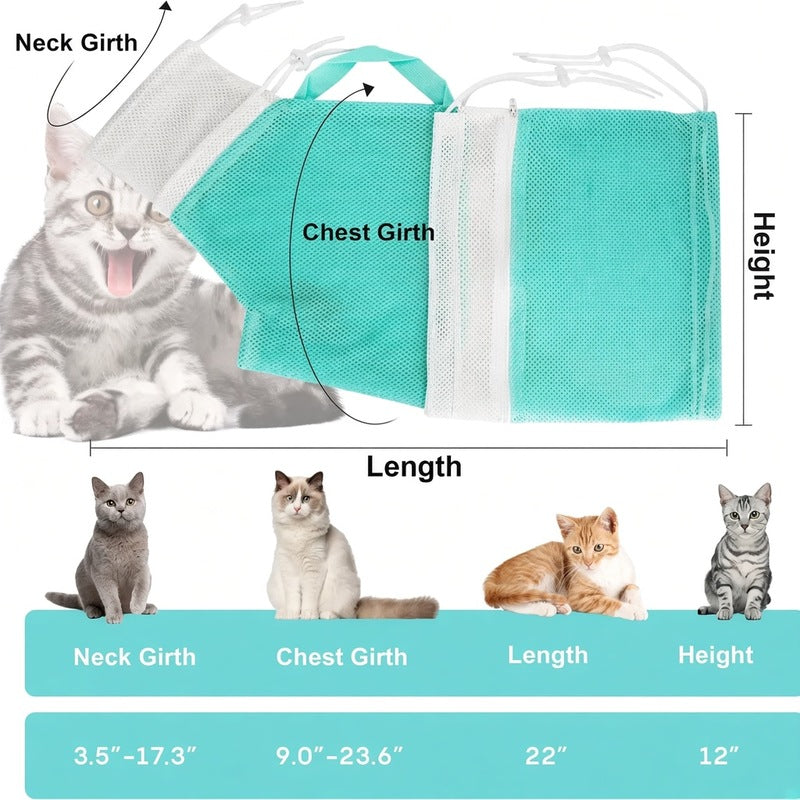 Cat Bath Mesh Bag, Portable Mesh Shower Bag, Cute Safe Adjustable Drawstring Design Travel Bathing Bag for Cats Grooming, Grooming Supplies，Nail Trimming, Injection， Bath Accessory, Pet Tools