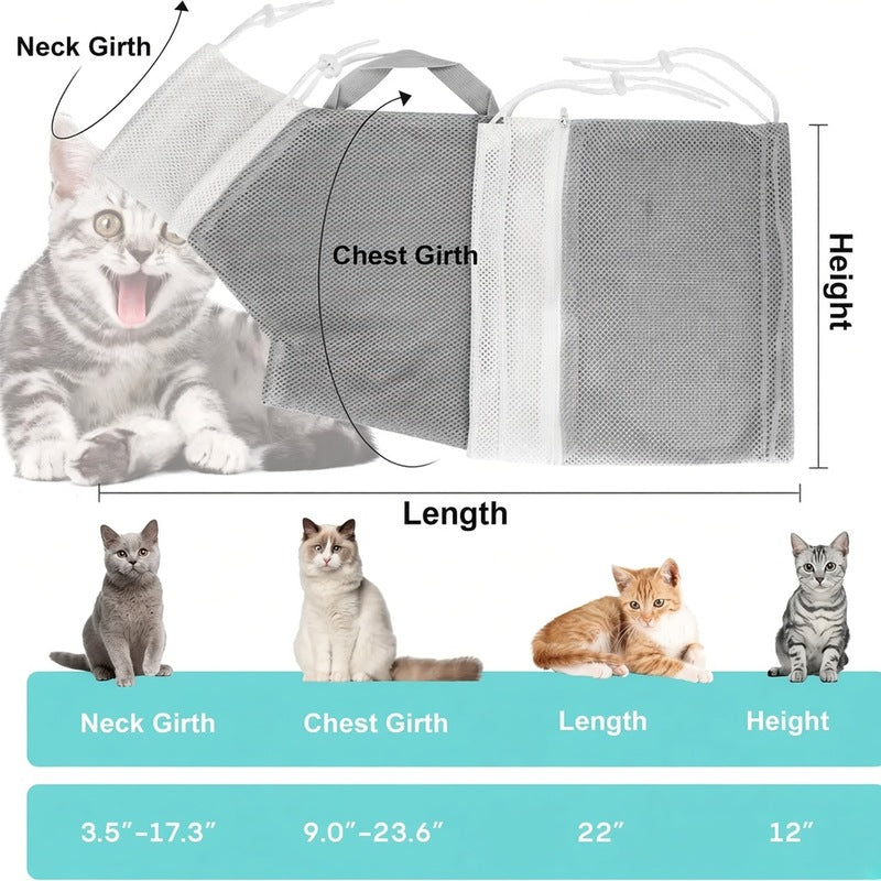 Cat Bath Mesh Bag, Portable Mesh Shower Bag, Cute Safe Adjustable Drawstring Design Travel Bathing Bag for Cats Grooming, Grooming Supplies，Nail Trimming, Injection， Bath Accessory, Pet Tools