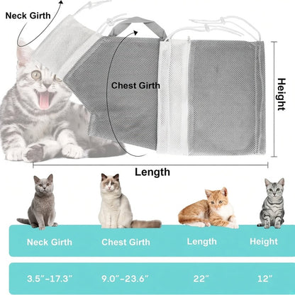 Cat Bath Mesh Bag, Portable Mesh Shower Bag, Cute Safe Adjustable Drawstring Design Travel Bathing Bag for Cats Grooming, Grooming Supplies，Nail Trimming, Injection， Bath Accessory, Pet Tools