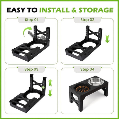 Adjustable Height Elevated Dog Feeding Stand & Kit - 5 Settings (3.2"-12.2"), 2 Stainless Steel Elevated Feeding Bowls, 1 Slow-Feed Bowl/Dish for Small to Large Pets