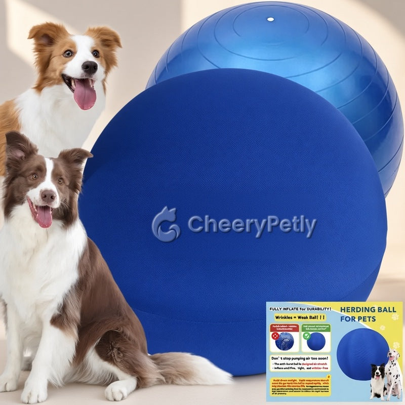 Interactive Herding Ball for Dogs - Inflate & Go Exercise Aid, No Full Inflation Needed, Push & Chase Ball Toy, Supervised Interactive Outdoor Play, Boosts Physical & Mental Stimulation,Familyfun