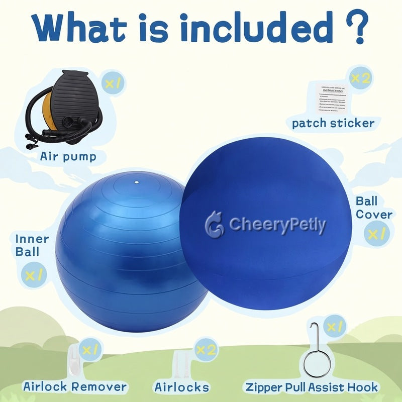 Interactive Herding Ball for Dogs - Inflate & Go Exercise Aid, No Full Inflation Needed, Push & Chase Ball Toy, Supervised Interactive Outdoor Play, Boosts Physical & Mental Stimulation,Familyfun