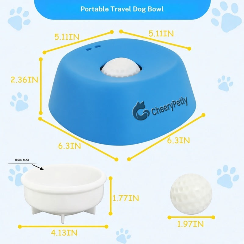 Yipetor Slow Feeder Dog Bowl - Built-In Rolling Ball, Splash-Free, No Spill for Liquid Treats, Bone Broth, Yogurt - Travel-Ready Parts for All Breeds Feeding (Dietary Supplement/Post-Op Nutrition)